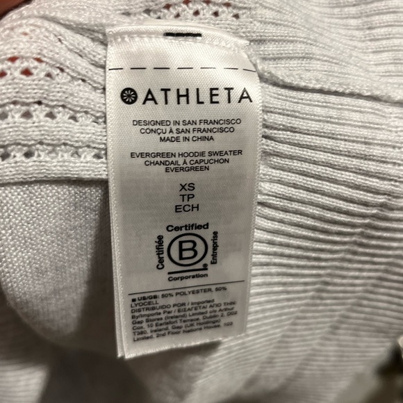 Athleta Evergreen Hoodie Neutral White Grey Sweater Pullover Sz XS - Picture 6 of 13